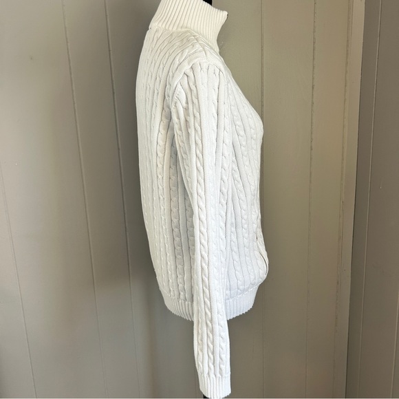 Lauren Ralph Lauren White and Gold Zipper Cable Knit Cardigan - Picture 5 of 12